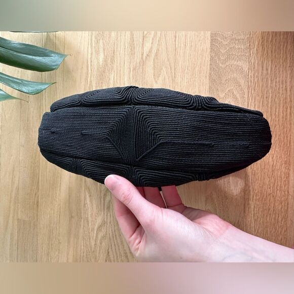 Vintage 1940s Genuine Corde Black Handbag with Brass Clasp Frame Bag Clutch - Picture 10 of 14